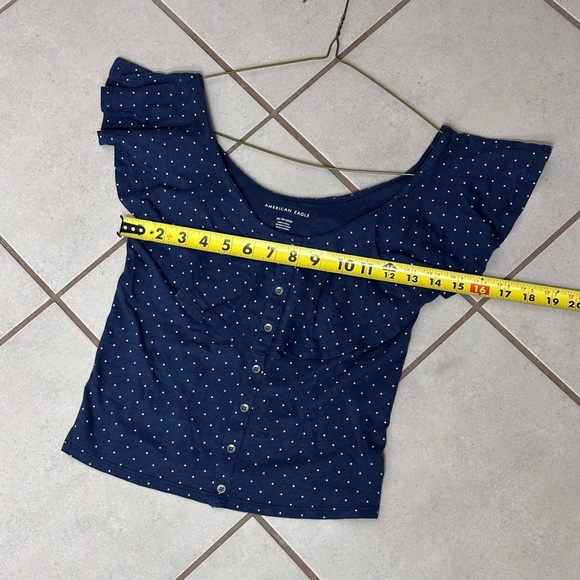 American Eagle Women Off Shoulder Dotted Blue Top size XS - Picture 7 of 7
